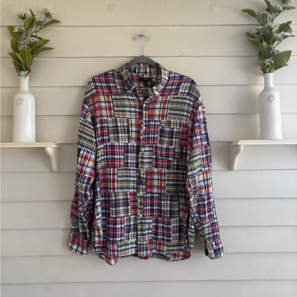 J. Crew Madras Patchwork Plaid Multicolor Long Sl… - image 2